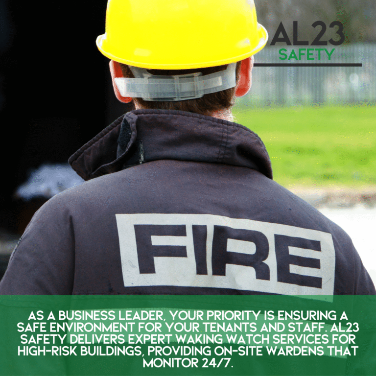 Ensuring Safety in High-Risk Buildings with Waking Watch Services Fire safety is a critical concern for property owners and tenants, especially in buildings identified as high-risk. AL23 Safety offers specialist Waking Watch services designed to provide continuous monitoring and rapid response strategies crucial for safeguarding occupants. 1. What is Waking Watch? Waking Watch refers to the deployment of trained fire wardens who actively patrol a building 24/7. Their role is multifaceted – ensuring immediate alerts to residents in the event of a fire, directing emergency services, and coordinating safe evacuations. This proactive measure plays a vital role in preventing potential disasters and ensuring compliance with fire safety regulations. 2. The Importance of Continuous Vigilance High-risk buildings, such as those with cladding issues, outdated fire suppression systems, or large numbers of residents, can greatly benefit from Waking Watch services. Here’s why: - Immediate response to fires or alarms - Managing a safe evacuation in emergencies - Maintaining compliance with Fire Safety Act provisions 3. Understanding Legal Obligations Property owners have a legal duty to ensure the safety of their premises. This includes conducting fire risk assessments and implementing appropriate safety measures. Waking Watch is an effective solution to enhance compliance and demonstrate commitment to fire safety regulations. 4. AL23 Safety’s Tailored Approach At AL23 Safety, we take pride in understanding the unique challenges of each building. Our teams are not only trained in fire safety protocols but also know the specific layout and needs of the buildings they monitor. This bespoke service guarantees a higher level of safety for every tenant. 5. Case Studies and Real-World Application Our experience speaks volumes. For instance, a client reached out after a fire broke out in a nearby building. We immediately deployed a skilled Waking Watch team to their premises. The presence of our wardens ensured that residents were kept safe during a potential crisis, leading to successful evacuations without any incidents. 6. Training and Development Our Waking Watch personnel undergo rigorous training, which includes understanding building layouts, fire safety procedures, and effective communication strategies. Regular drills help maintain a high standard of readiness, equipping our wardens with the skills needed to respond confidently. 7. Conclusion Choosing Waking Watch services from AL23 Safety can significantly enhance the safety of your high-risk building. Don’t compromise on safety! Connect with us to explore how our tailored Waking Watch solutions can provide peace of mind and protection for you and your tenants. With 24/7 access to our expertise, AL23 Safety is your reliable partner in prioritising fire safety and compliance.