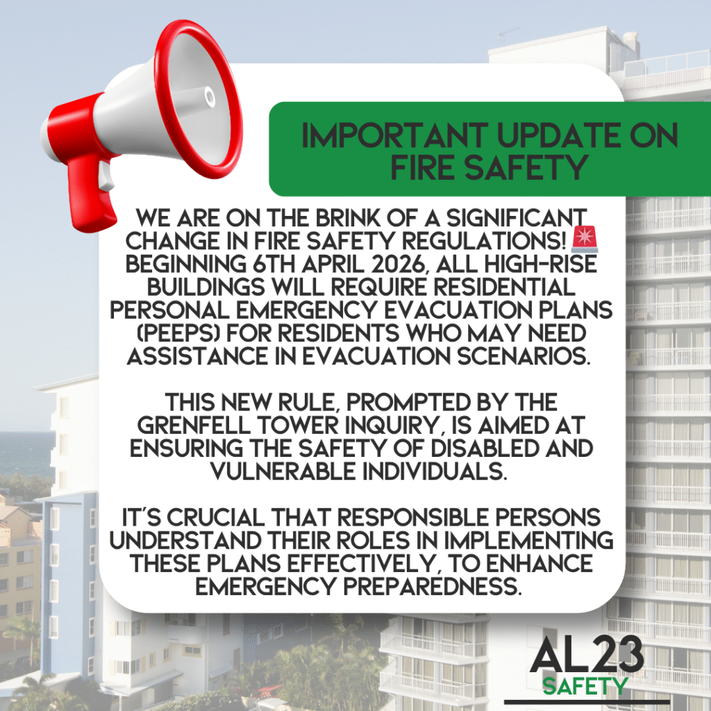 Title: Enhancing Fire Safety: Understanding Residential Personal Emergency Evacuation Plans (PEEPs) In recent years, fire safety in residential buildings has become increasingly paramount, particularly after devastating events such as the Grenfell Tower tragedy. One of the critical advancements in fire safety legislation is the introduction of Residential Personal Emergency Evacuation Plans (PEEPs). Effective from 6th April 2026, the Fire Safety (Residential Evacuation Plans) (England) Regulations 2025 will mandate responsible persons to support residents who may find it challenging to evacuate in emergencies. These regulations represent a significant evolution in fire safety practices. They require building owners or managers to ensure that anyone with mobility, sensory, or cognitive impairments is identified and supported during a potential evacuation. Notably, an individual-centred fire risk assessment will be part of the planning process. Key components of this regulation include: - Identification of relevant residents in need of assistance. - Development of person-centred fire risk assessments. - Establishment of evacuation strategies tailored to each resident's needs. - Voluntary information sharing, contingent upon residents' consent, with local Fire and Rescue Authorities. - Continuous review of evacuation procedures to ensure efficacy. Such plans are not only a necessary safety measure but also a legal obligation for residential buildings over 18 metres or those that employ simultaneous evacuation strategies. The proactive measures being implemented through PEEPs are a response to recommendations from the Grenfell Tower Inquiry, which highlights the urgency of structured evacuation planning. Ultimately, effective execution of Residential PEEPs can significantly mitigate risks and provide peace of mind for both residents and responsible persons. It’s a crucial step towards fostering an inclusive environment where everyone’s safety is prioritised. By ensuring compliance with these regulations, building owners contribute to a safer future for their communities. For more insights on navigating these new regulations and creating effective PEEPs, visit our services page and discover how we can support you in enhancing safety in your residential buildings.