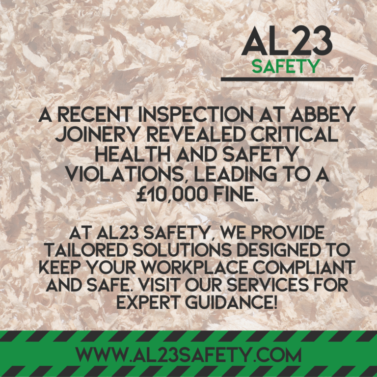 In the wake of recent incidents like the penalties imposed on Abbey Joinery and Manufacture Limited, it’s clearer than ever that effective health and safety practices are non-negotiable. Businesses must understand their legal duties to protect employees and the implications of failing to do so. Wood dust, for example, is not just a nuisance—it’s a serious health hazard. Studies have shown that excessive exposure can lead to various respiratory issues, including asthma and malignancies. Moreover, the maintenance of electrical systems is vital; exposed wiring can result in devastating accidents, making it imperative for companies to implement rigorous safety protocols. Understanding the nuances of UK legislation, like the Control of Substances Hazardous to Health (COSHH) Regulations, is essential for all businesses. Regular risk assessments and the implementation of safety management systems are crucial steps toward ensuring compliance. AL23 Safety is dedicated to helping companies navigate these complexities. From in-depth fire risk assessments to comprehensive training initiatives, we offer bespoke health and safety solutions tailored to your industry’s needs. With our expert consultancy, you can protect your employees, mitigate risks, and foster a culture of safety. Let us support you in achieving the highest standards of compliance and safety in your workplace. Visit our services to learn more!
