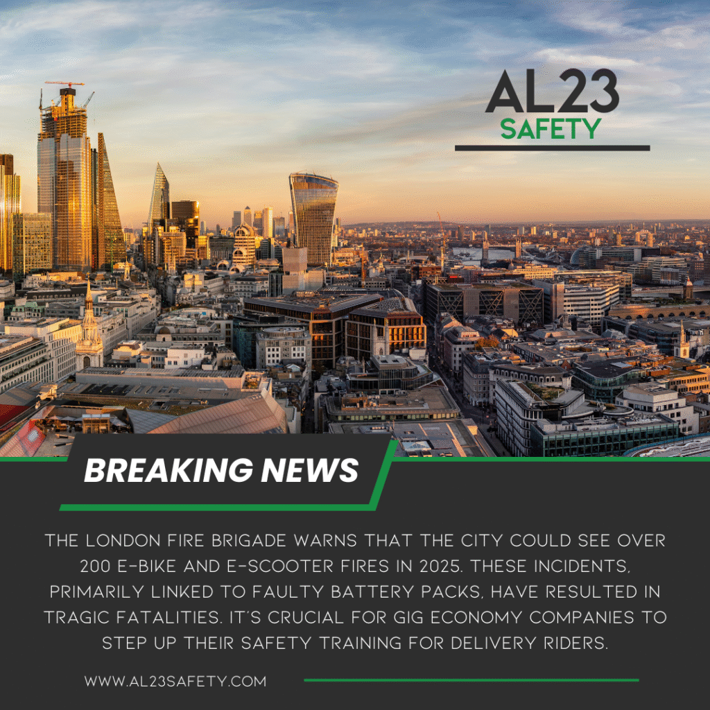 The alarming rise in e-bike and e-scooter fires highlights a pressing safety concern for both users and businesses. The London Fire Brigade (LFB) has reported that London could see over 200 such incidents in 2025, marking a worrying trend that can’t be overlooked. Many of these fires have been linked to faulty lithium-ion batteries, which, while increasingly popular, present real dangers when not properly managed. With tragic incidents resulting in fatalities and substantial property damage, the urgency for both individual users and businesses, particularly those in the gig economy, to understand and mitigate these risks cannot be overstated. The LFB’s statistics indicate we are currently facing a fire incident on average every other day, emphasising the critical nature of safety education and awareness. The responsibility falls particularly on gig economy companies like Uber Eats, Just Eat, and Deliveroo, who employ vast numbers of delivery riders relying on e-bikes for their livelihood. The LFB plans to address these companies to stress the importance of sharing crucial safety information with their workers. Fire safety management is not a mere statutory requirement but a moral responsibility. Businesses must devise comprehensive safety strategies that include thorough training on the use and charging of e-bikes. Adopting proactive measures can safeguard lives and property, thus ensuring the integrity of their operations and reputation. Additionally, the LFB calls for government intervention regarding the regulation of lithium-ion batteries and related products. As many incidents stem from unsafe charging practices and counterfeit goods purchased online, it is critical to establish stricter regulations that ensure batteries and chargers meet safety standards. As businesses invest in safety management systems and training programmes, it is vital to continuously assess risks associated with emerging technologies. Responsible procurement of e-bikes and adherence to safe charging practices can significantly reduce risk exposure. The push for stricter safety regulations aligns with the stance of Electrical Safety First, highlighting that there is an urgent need for robust quality control to mitigate the dangers posed by substandard battery products. Both certification and compliance play key roles in protecting the public. In conclusion, the projected rise in e-bike fires is a clarion call for comprehensive safety strategies and shared responsibility across the board. Whether through enhanced training, vigilance in product quality, or adopting the latest safety regulations, the appropriate steps must be taken now to foster a safer environment and prevent future tragedies. For any support with compliance and safety management systems, our team is ready to assist with tailored solutions for your business needs.