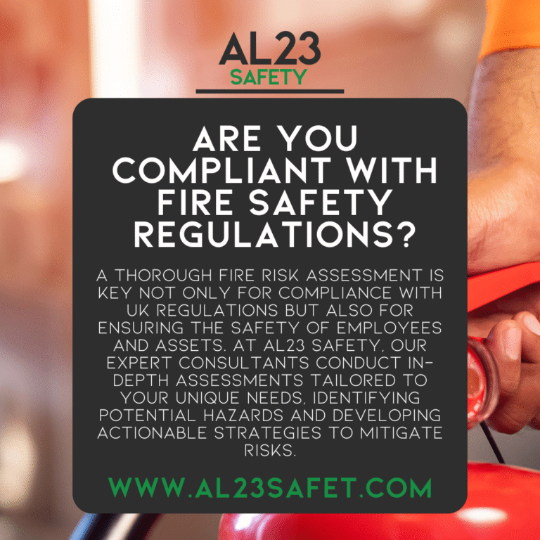 **Understanding the Importance of Fire Risk Assessments for Your Business** Fire safety is a critical concern for businesses across all industries, and in the UK, it's a legal requirement to conduct fire risk assessments. A fire risk assessment is a systematic evaluation of your company's premises to identify potential fire hazards, determine the level of risk, and implement control measures to ensure compliance with the Regulatory Reform (Fire Safety) Order 2005 (RRO). ### What is a Fire Risk Assessment? A fire risk assessment is designed to pinpoint areas of concern that could lead to fire incidents within the workplace. It involves evaluating the premises, assessing fire safety measures in place, and identifying potential hazards, including sources of ignition, fuel, and oxygen. ### Why Is It Essential? 1. **Compliance with UK Legislation**: The RRO mandates that every employer must conduct a fire risk assessment and keep it up to date. Non-compliance can result in hefty fines and legal repercussions. 2. **Protection of Life and Property**: A robust fire risk assessment helps to ensure the safety of employees and visitors, minimising the risk of injury or loss of life. 3. **Maintaining Business Continuity**: Fires can severely disrupt business operations. Identifying and mitigating risks enables you to maintain productivity and safeguard your company’s reputation. ### The AL23 Safety Approach to Fire Risk Assessment At AL23 Safety, we take a comprehensive approach to fire risk assessments, tailored to the unique needs of each business. Our experienced consultants will: - **Conduct Site Inspections**: We physically inspect your premises to identify potential fire hazards and evaluate existing measures. - **Engage with Staff**: Understanding employee perspectives on fire safety helps us identify overlooked risks and improve safety culture. - **Provide Detailed Reporting**: After assessing the site, we provide a comprehensive report detailing our findings and recommendations. - **Develop Action Plans**: Based on our assessment, we create actionable strategies to mitigate identified risks, ensuring clear implementation steps. ### Real-World Impacts We've worked with clients across various sectors, from retail to manufacturing, who have experienced significant improvements in safety compliance and fire preparedness after implementing our recommendations. For example, one client, a mid-sized manufacturing firm, had not conducted a fire risk assessment in over three years. After our intervention, they were able to identify several critical hazards and subsequently reduce their risk levels, resulting in enhanced safety for their employees. ### Conclusion A fire risk assessment isn't just about compliance; it's about fostering a culture of safety within your organisation. AL23 Safety is here to guide and support you in this crucial aspect of health and safety management. For tailored fire safety solutions and expert advice, contact us today to find out how we can assist you in creating a safer working environment. ### Call to Action Visit our services pages to learn more about how we can help you with compliance, training, and risk management.