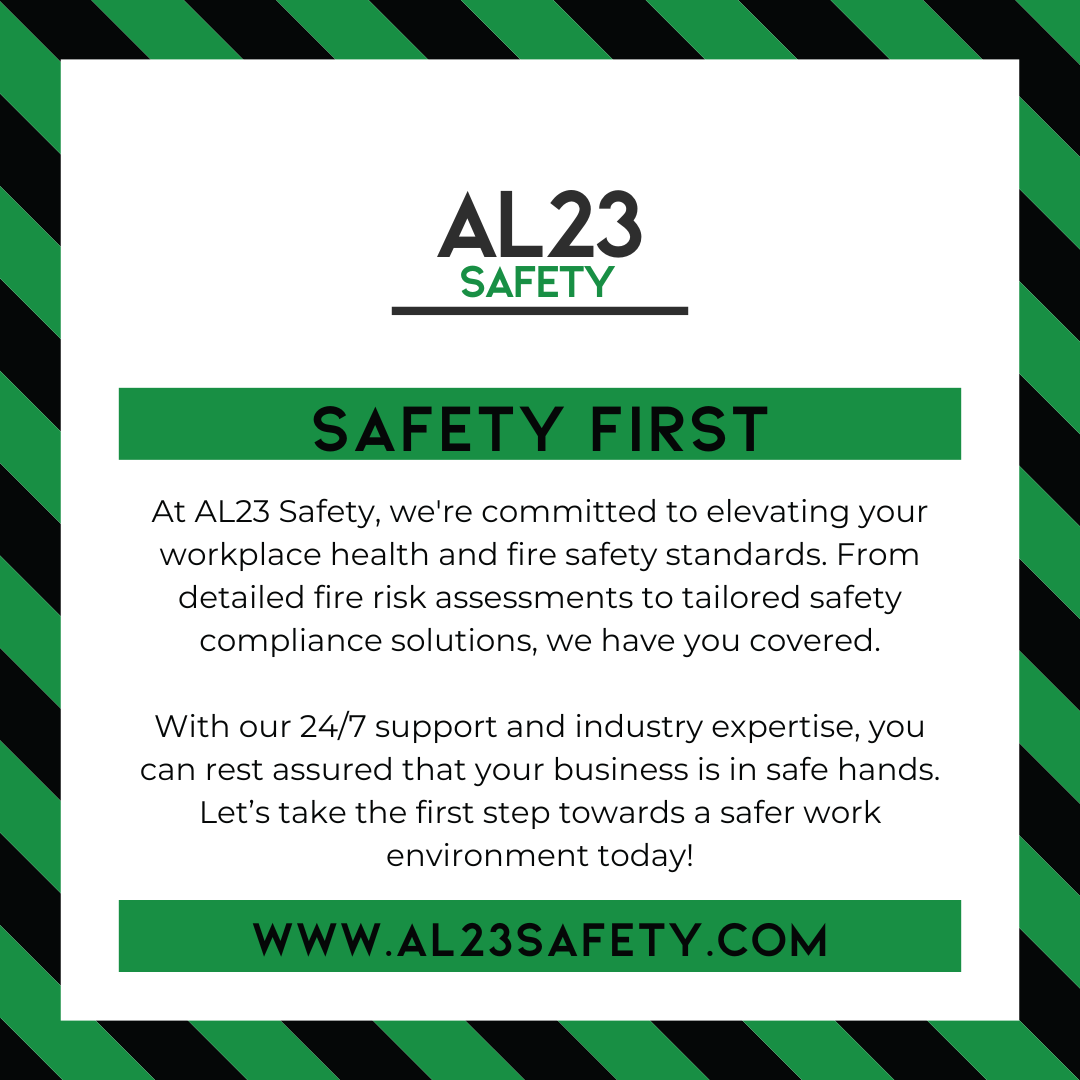 Achieving Excellence in Health and Fire Safety Management: The Comprehensive Approach of AL23 Safety In today’s intricate business landscape, ensuring the safety and well-being of your employees is more critical than ever. Not only is it a legal duty, but fostering a safe work environment can also lead to increased productivity and employee satisfaction. At AL23 Safety, we pride ourselves on being at the forefront of health and fire safety consultancy in the UK. Our full range of services is designed to support businesses in creating safer, compliant, and more productive environments. Understanding UK legislation on health and fire safety is essential for every business. Compliance is not merely a box-ticking exercise; it is a fundamental aspect of operational integrity. With extensive knowledge of current regulations, we help businesses navigate the complexities of safety management, ensuring adherence while optimising performance. Our fire safety services are comprehensive and tailored to meet the unique needs of each business sector. From detailed fire risk assessments to the development of robust fire strategies, we equip your organisation with the tools to effectively manage fire risks and protect both lives and assets. Our expert consultants, with hands-on experience, take the time to understand your specific requirements, enabling us to deliver bespoke solutions that address your distinct challenges. Moreover, we recognise that ongoing support is crucial. That’s why we offer 24/7 access to our consultancy team. This commitment to being there for you, regardless of the time or situation, underscores our dedication to your safety. Whether you require immediate advice following an incident or long-term safety management strategies, we are just a call away. Training is another vital component of our approach. Ensuring that employees are well-informed about safety protocols not only cultivates a culture of safety but also significantly reduces risks. AL23 Safety provides tailored training sessions aimed at empowering your workforce with the necessary knowledge and skills. By fostering a proactive safety culture, we believe businesses can significantly enhance their performance, reduce accidents and liability, and ultimately thrive. With AL23 Safety as your partner, you are not just ensuring compliance; you are investing in a safer future for your organisation. Visit our services today and take the first step toward achieving the highest standards in health and fire safety management.