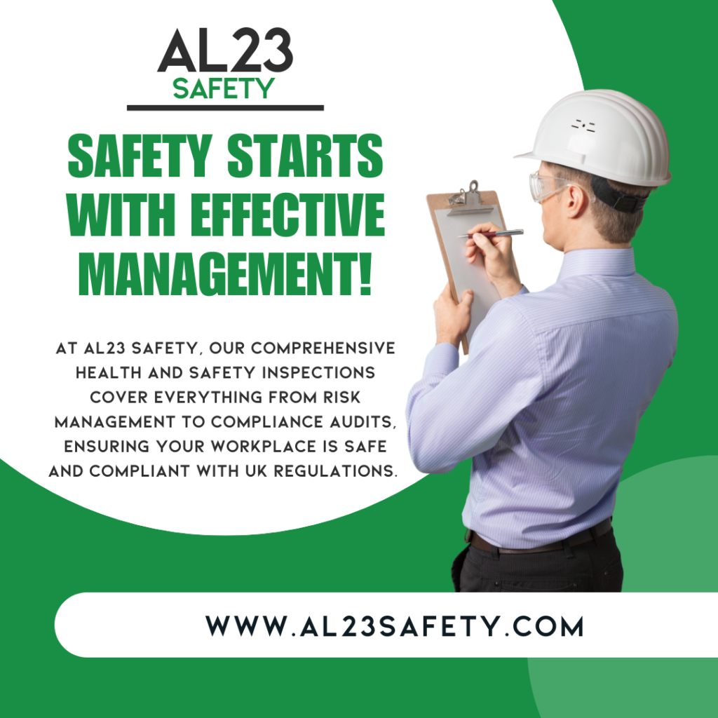 When it comes to creating a safe workplace, comprehensive health and safety inspections are essential. At AL23 Safety, we focus on several critical areas: risk management, policy crafting, safety training, compliance audits, asset management, and incident analysis. Risk management is the cornerstone of any safety strategy. It involves identifying potential hazards in the workplace and implementing strategies to mitigate them. Our experts will work with you to assess risks specific to your industry and environment. Policy crafting follows closely behind, ensuring your safety policies are not only compliant with UK regulations but also practical and actionable. A well-crafted policy acts as the foundation for a safe working environment and outlines the responsibilities of both employers and employees. Implementing staff training in health and safety procedures is crucial for fostering a culture of safety. Employees need to understand the potential risks they may encounter and how to handle them effectively. Our training programs are tailored to meet the specific needs of your workforce, ensuring everyone is equipped with the necessary knowledge. Compliance audits serve as a critical check on your safety practices, helping to identify any areas that need improvement. Regular audits can prevent potential breaches and avoid costly repercussions. Our team meticulously reviews your existing practices and provides actionable insights to bolster compliance. Asset management, particularly regarding fire safety equipment, is another vital component of workplace safety. Regular service and maintenance of fire extinguishers and alarms are necessary to ensure they are operational when needed. Finally, incident analysis allows us to learn from incidents to prevent future occurrences. By reviewing the circumstances surrounding an incident, we help you implement necessary changes to mitigate future risks. Each of these elements plays a vital role in the overarching health and safety inspections we provide. At AL23 Safety, we pride ourselves on offering tailored solutions built on extensive knowledge of UK legislation and best practices. As your trusted partner in safety, we’re here to help you cultivate a safer working environment for your staff, leading to improved productivity and overall business success. For a safer workplace today, visit our services.