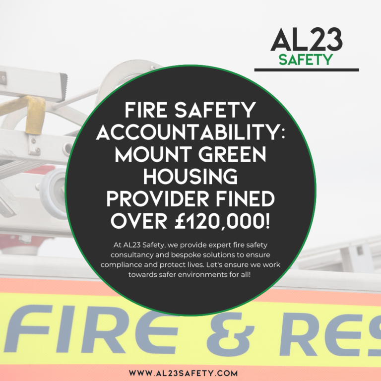 In light of the recent unfortunate incident involving Mount Green Housing Association, where a fire resulted in the tragic loss of a vulnerable resident, it's imperative for all businesses to reflect on their fire safety practices. Failure to comply with fire safety regulations can lead to catastrophic consequences, including legal repercussions and loss of life. Mount Green was fined over £120,000 following their guilty plea to three breaches of safety regulations, pointing to a concerning pattern of neglect towards fire safety management. The failure to address multiple safety recommendations, some dating back three years prior to the incident, underscores the critical need for robust fire safety strategies. Every business, especially those catering to vulnerable populations, has a moral and legal obligation to ensure the safety of its residents. The ramifications of neglecting fire safety standards extend beyond fines; they can cause irreparable harm to individuals and communities. Therefore, proactive measures in fire safety management are imperative. At AL23 Safety, we understand these challenges and offer a comprehensive range of fire safety services to help organisations navigate and comply with UK legislation. From detailed fire risk assessments to developing tailored fire strategies, our expert consultants are dedicated to ensuring that your business remains safe and compliant. If you’re looking to strengthen your fire safety measures, consider how AL23 Safety can assist. Together, we can prevent tragedies and create a culture of safety that prioritises the well-being of everyone in your organisation.