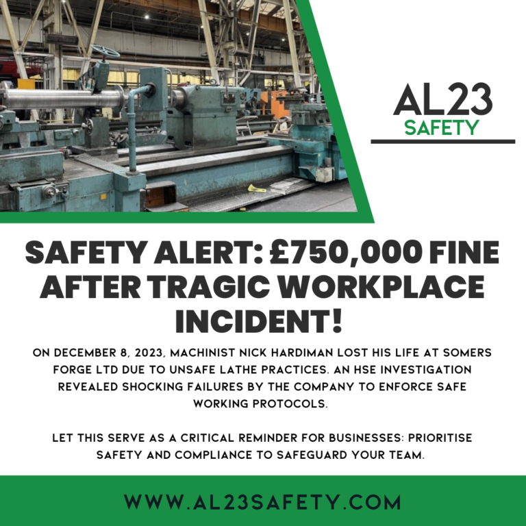 Safety in the Workplace: The Importance of Compliance and Risk Management In the wake of a tragic incident at Somers Forge Ltd, where machinist Nick Hardiman lost his life due to unsafe operating practices involving a lathe, it’s vital for businesses to reflect on the importance of stringent health and safety measures. The company was fined £750,000 following the investigation conducted by the Health and Safety Executive (HSE), which revealed catastrophic lapses in safety protocols. This incident serves as a chilling reminder of the repercussions of neglecting health and safety regulations. The investigation demonstrated that Somers Forge failed in several areas, including prohibiting the use of handheld emery cloth on machinery, conducting suitable risk assessments, and enforcing safe operating procedures. The primary lesson from this tragedy is the critical necessity for organizations to implement robust health and safety management systems. A comprehensive approach to workplace safety includes: 1. **Regular Risk Assessments**: Conducting thorough and regular assessments of the working environment can identify hazards before they cause harm. 2. **Employee Training**: Ensuring that all employees are trained in safe working practices and understand the risks associated with their roles is essential. 3. **Creating Safe Systems of Work**: Employers must develop clear, enforceable procedures that eliminate or mitigate risks associated with machinery and equipment. 4. **Compliance with Legislation**: Understanding and complying with the Health and Safety at Work Act and related legislation is not optional—it’s a legal obligation. 5. **Ongoing Monitoring and Support**: Establishing a culture of safety within the workplace requires continued vigilance and ongoing support for employees, including access to a knowledgeable health and safety consultant. At AL23 Safety, we understand the complexities of ensuring workplace safety in today’s environment. Our expert consultants are available 24/7 to help you navigate compliance, training, and risk management tailored to your unique needs. Visit our services to learn how we can help you create a safer workplace and protect your most valuable assets—your employees.