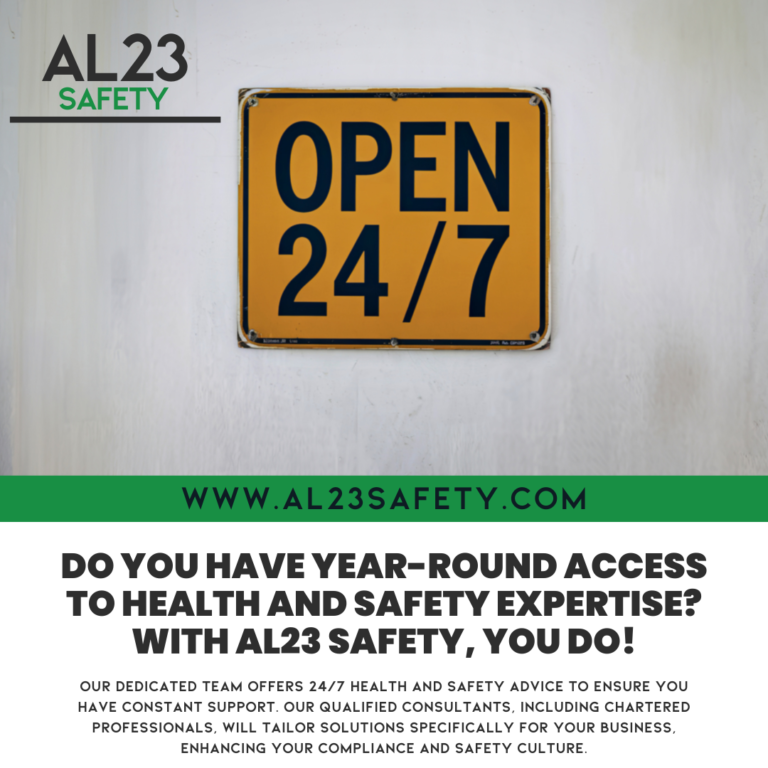 In today’s fast-paced business environment, the importance of constant access to health and safety expertise cannot be overstated. Organizations of all sizes must ensure they are compliant with UK legislation and create safe workplaces for employees. At AL23 Safety, we are committed to providing our clients with 24/7 health and safety support to meet these demands effectively. Our trained consultants, including Chartered Health & Safety Professionals, have the experience and knowledge necessary to address complex safety challenges unique to different industries. By offering round-the-clock access to expert advice, we empower businesses to maintain a proactive stance on health and safety matters. Outsourcing your health and safety services to AL23 Safety means you benefit from our dedicated team acting as your ‘competent’ Health & Safety specialists. This allows you to focus on what you do best while ensuring that compliance requirements are met without added stress. This piece will delve deeper into the specifics of our offering, highlighting our qualified consultants, the benefits of outsourcing services, and how we can help your business achieve the highest standards in health and safety compliance. Explore the variety of tailored safety solutions we provide and understand how we can better support you in your health and safety journey.